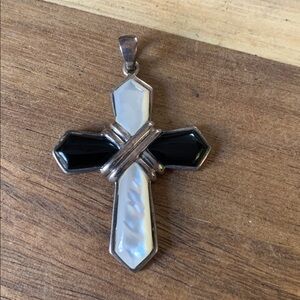 Sterling Sliver Mother Of Pearl and Onyx Cross